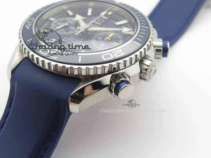 0508 Chic Planet Ocean Master Chrono 45mm SS OM 1:1 Best Edition Blue Dial On Blue Rubber Strap A 8172